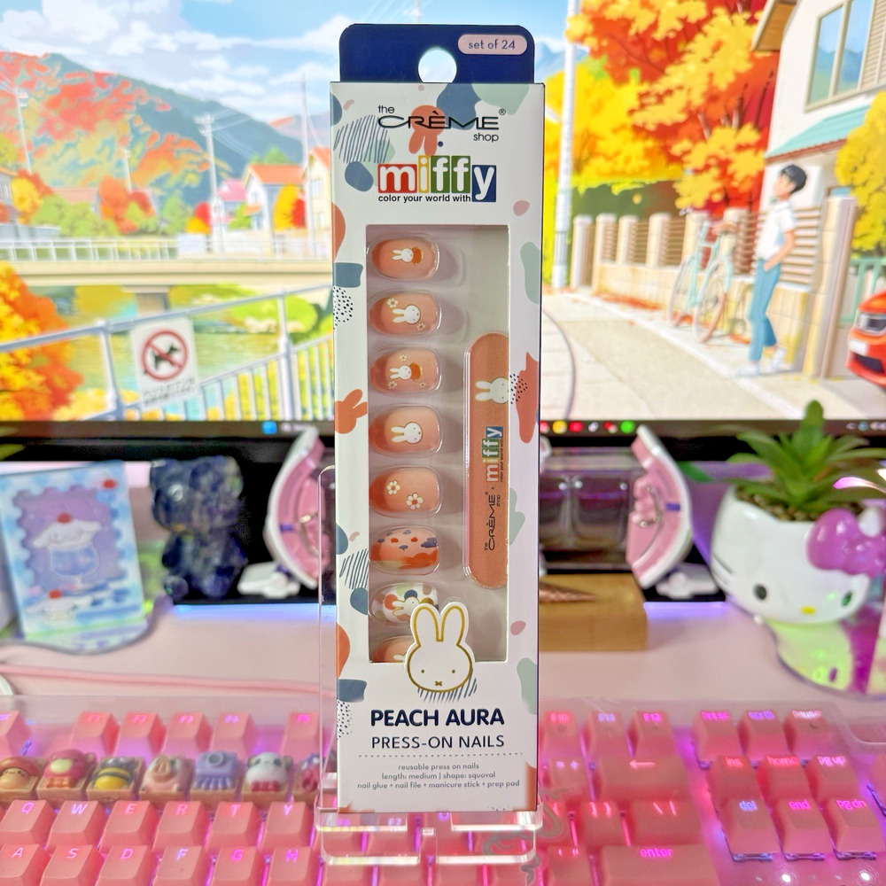 The Creme Shop x Miffy Peach Aura Press On Nails Reusable Medium Squoval New